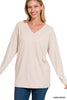 Brushed Microfiber V-Neck Long Sleeve Top w/ Pockets - Final Sale