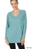 Brushed Microfiber V-Neck Long Sleeve Top w/ Pockets - Final Sale