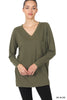 Brushed Microfiber V-Neck Long Sleeve Top w/ Pockets - Final Sale