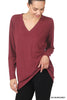 Brushed Microfiber V-Neck Long Sleeve Top w/ Pockets - Final Sale