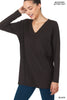 Brushed Microfiber V-Neck Long Sleeve Top w/ Pockets - Final Sale