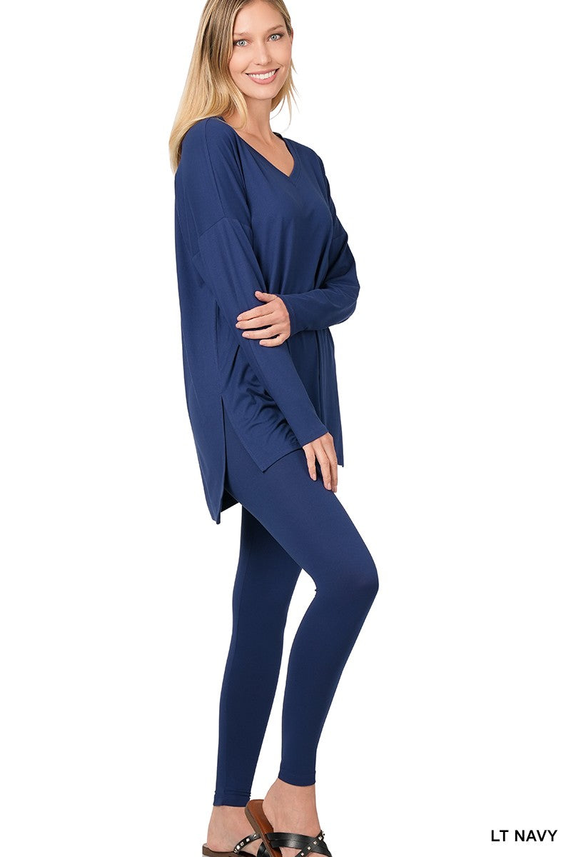 Long Sleeve V-Neck Microfiber Lounge Set - Part 2 - Final Sale