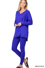 Long Sleeve V-Neck Microfiber Lounge Set