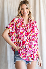 Be Yourself Floral Button Up Top - Pink