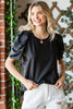 Faux Leather Puff Sleeve Blouse Top