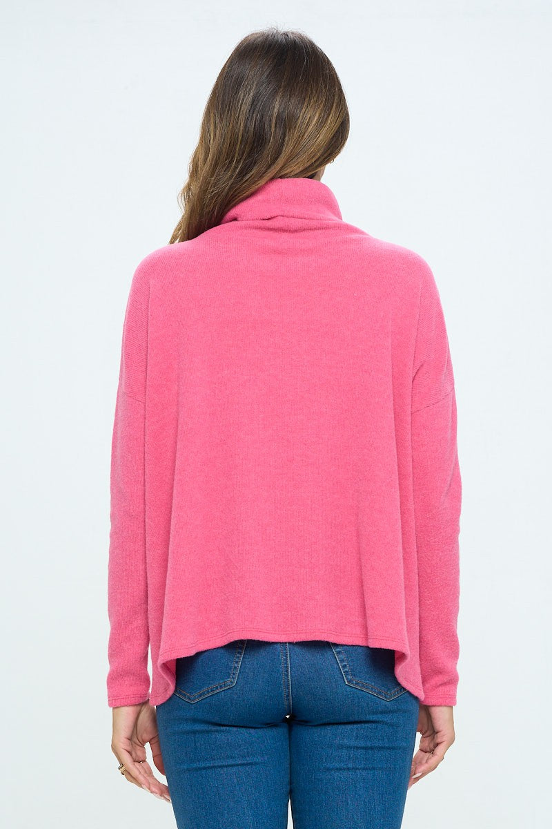 Hot Pink Whimsical Mock Neck Knit Sweater - Final Sale