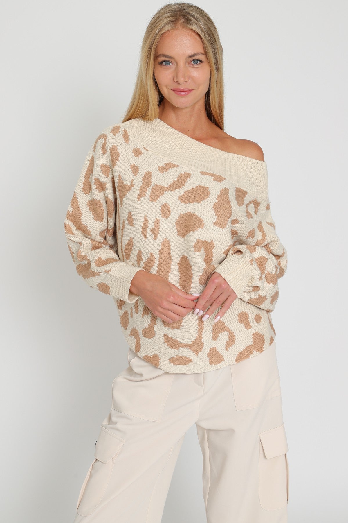 Leopard Off Shoulder Sweater Top