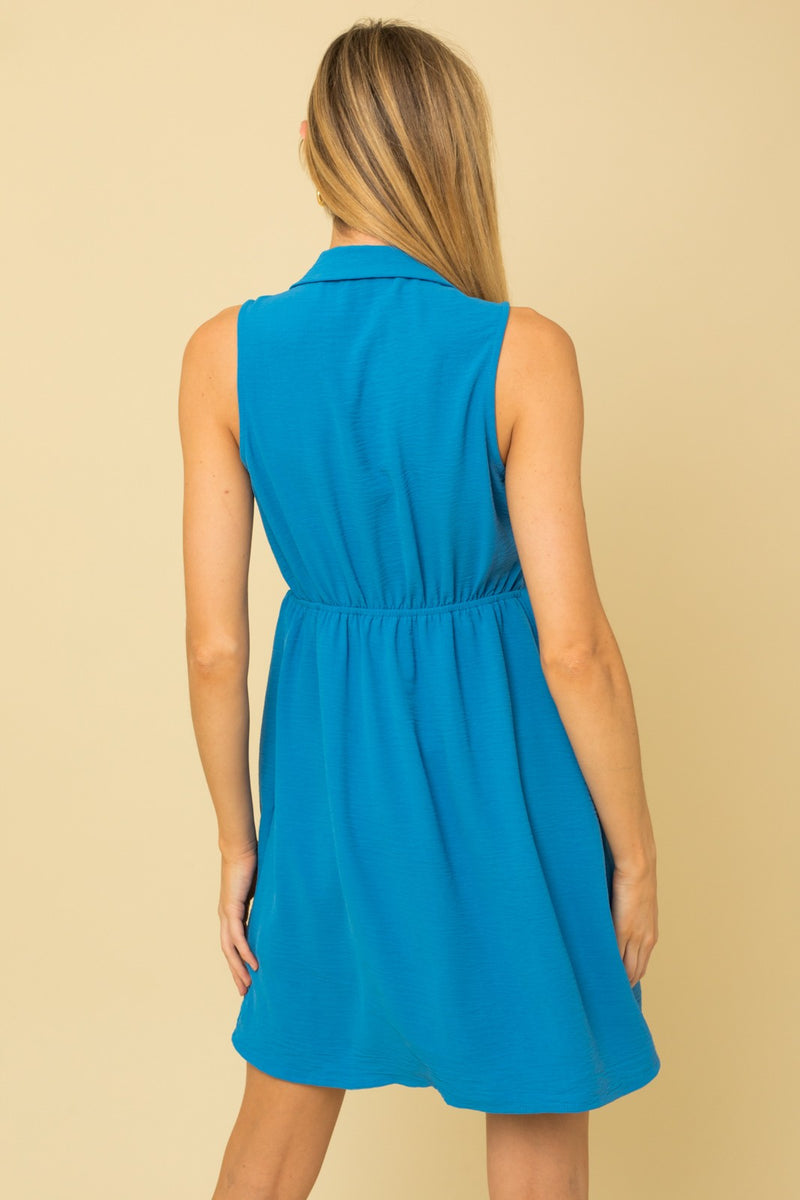 Americana Blue Sleeveless Collared Dress