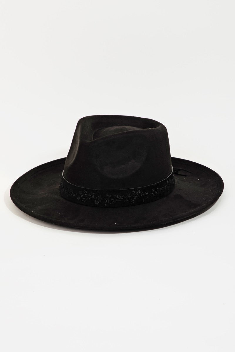 Embroidered Flower Strap Fedora Hat