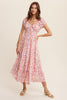 Flower Print V-Neck and Smocked Bodice Maxi Dress