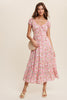 Flower Print V-Neck and Smocked Bodice Maxi Dress