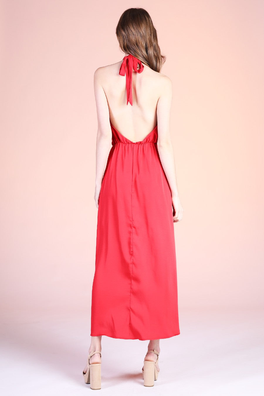 The Juliet Silk Halter Sarong Midi Dress - Red