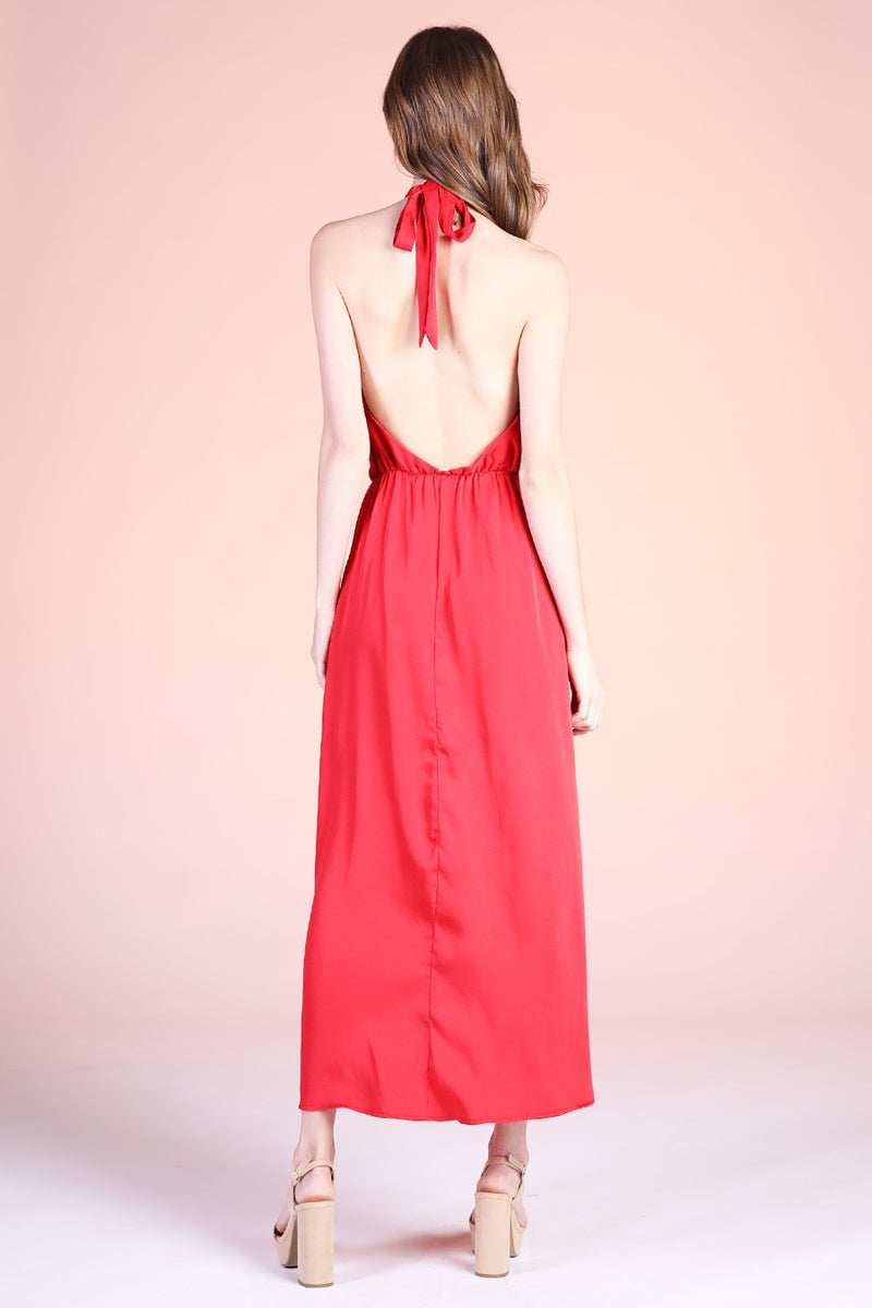 The Juliet Silk Halter Sarong Midi Dress - Red