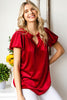 Velvet Smocked Split Neckline Puff Sleeve Top DOORBUSTER DEAL