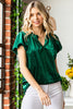 Velvet Smocked Split Neckline Puff Sleeve Top DOORBUSTER DEAL