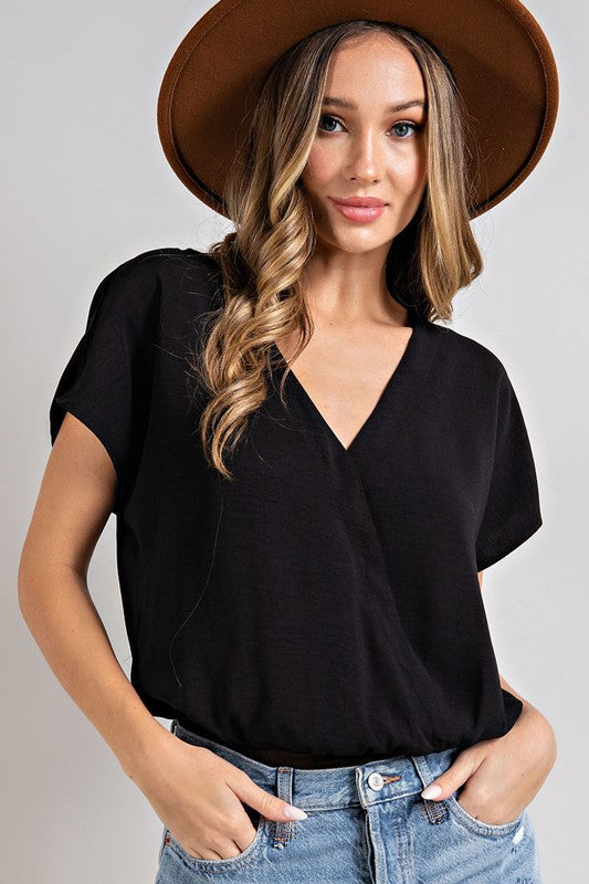 Black V-Neck Surplice Bodysuit* | FINAL SALE