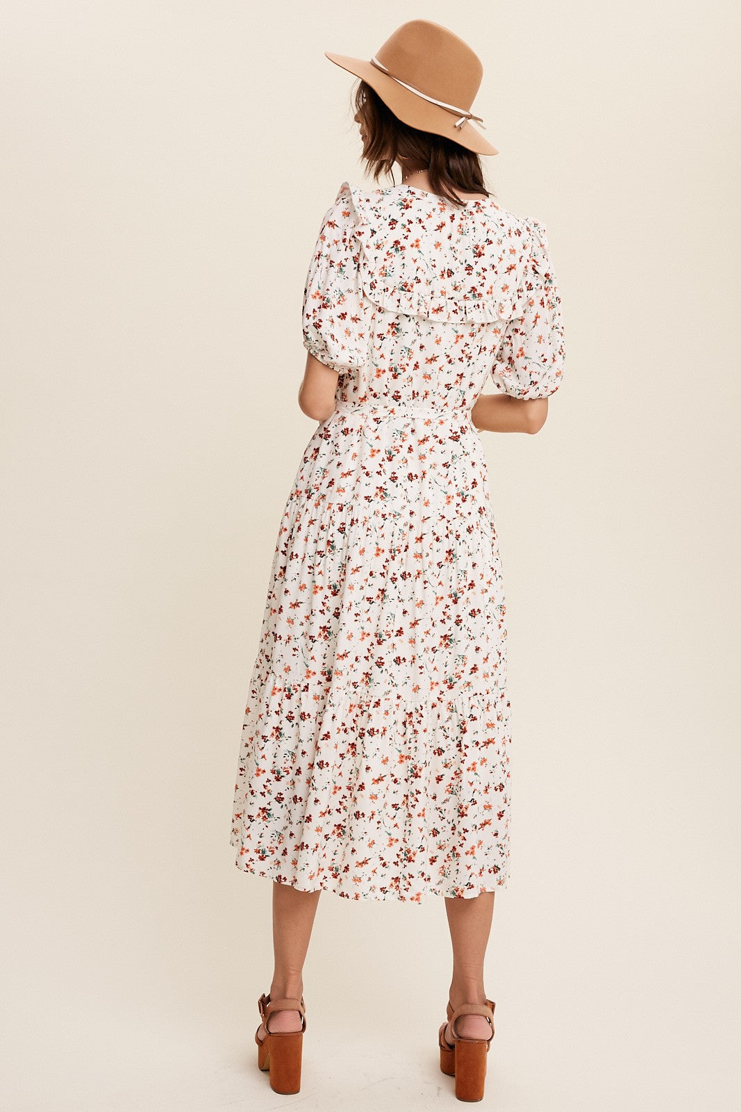 Flower Print Button Front Ruffles Maxi Dress