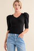 Puffed Half Sleeve Rib Basic Top