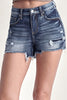 Dark Wash Mid Rise Patched Denim Shorts - Risen | FINAL SALE