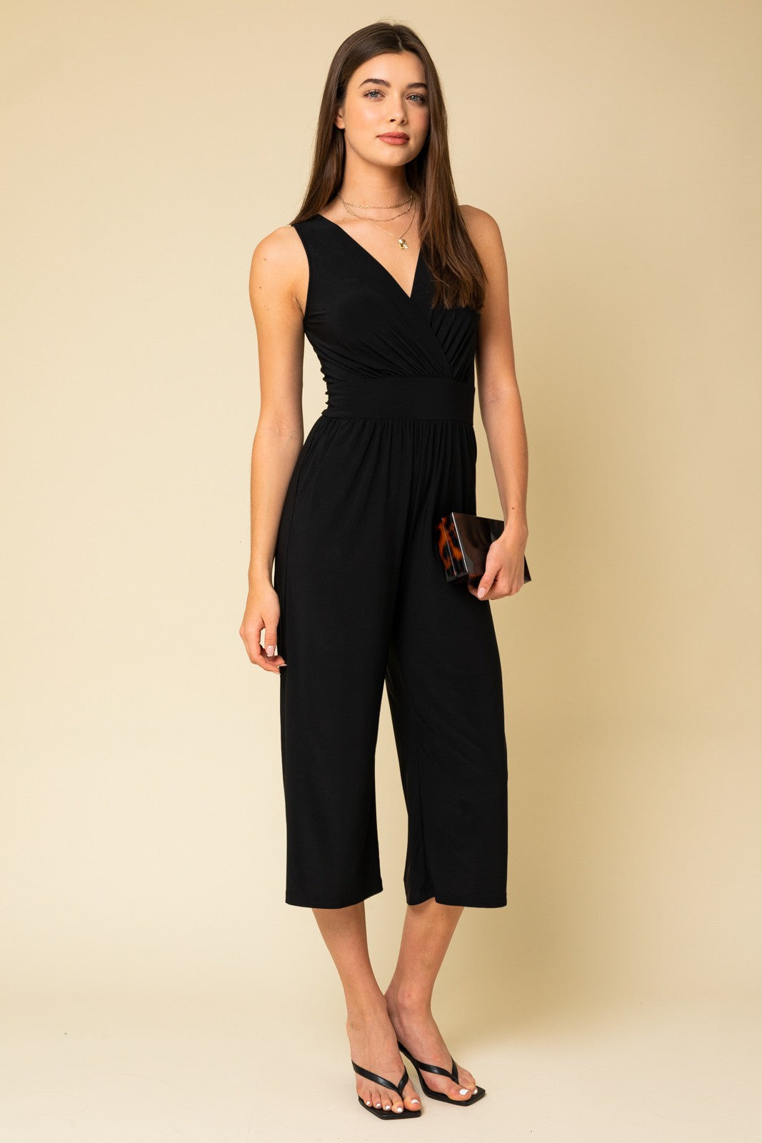 Surplice Sleeveless Black Crop Jumpsuit - Final Sale