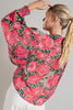 Floral Puff Sleeve Blouse - Hot Pink