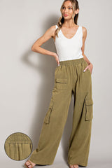 Olive Mineral Washed Cargo Pants