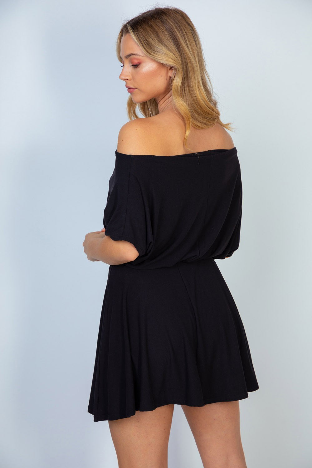 Oh Snap Off the Shoulder Black Mini Dress | White Birch