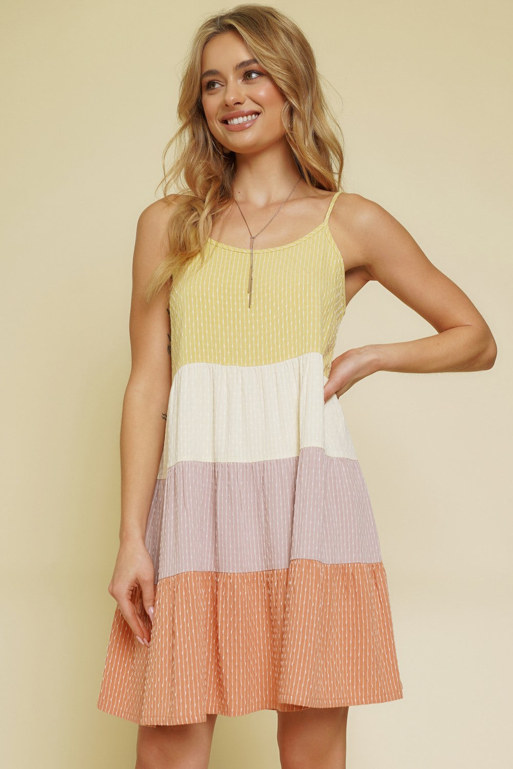 Faded Yellow Multi-color Block Babydoll Dress | MYSTREE *30A JANUARY PREORDER