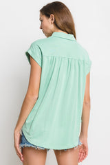 Roll-Up Short Sleeve Basic Collared Top 
