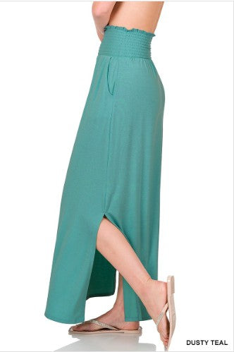 Smocked Waist Side Slit Maxi Skirt w/ Pockets Part 2 | FINAL SALE