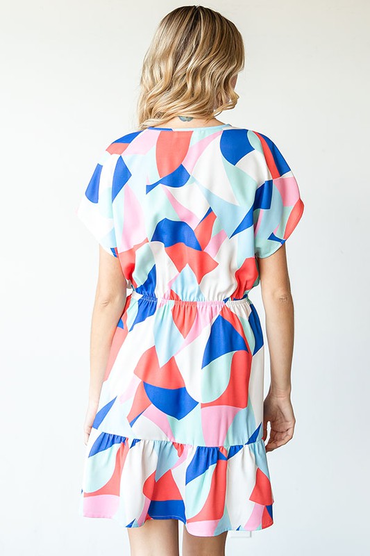 Abstract Drop Shoulder Short Woven Dress