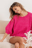 Fuchsia Short Sleeve Puff Sleeve Sweater Top -Final Sale