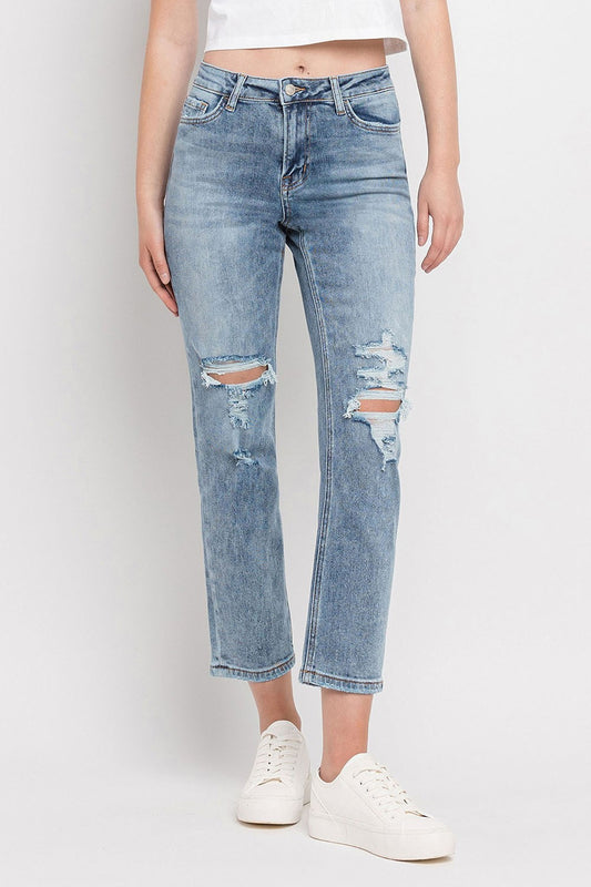 Cleared High Rise Distressed Straight Denim Jeans by LOVERVET (REG/CURVY) *LAS VEGAS LIVE PREORDER