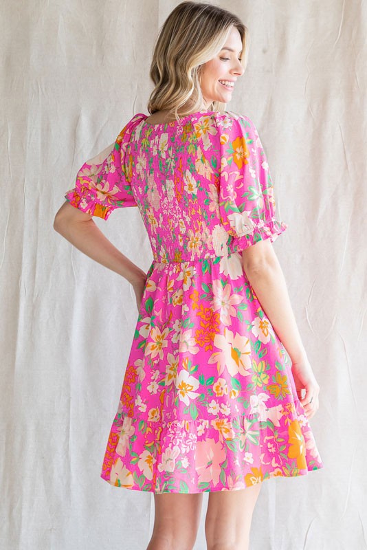 Summertime Floral Smocked Bodice Dress