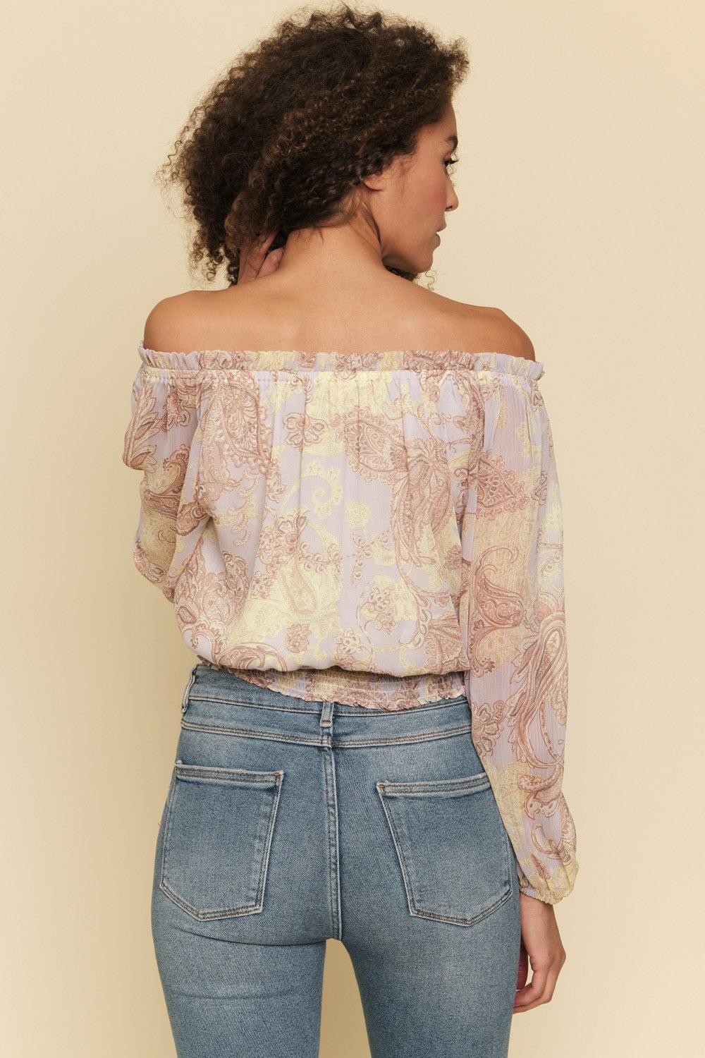 Paisley Printed On and Off Shoulder Top | MYSTREE *30A JANUARY PREORDER