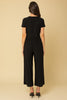 Black Surplice Cropped Jumpsuit w/ Faux Wrap