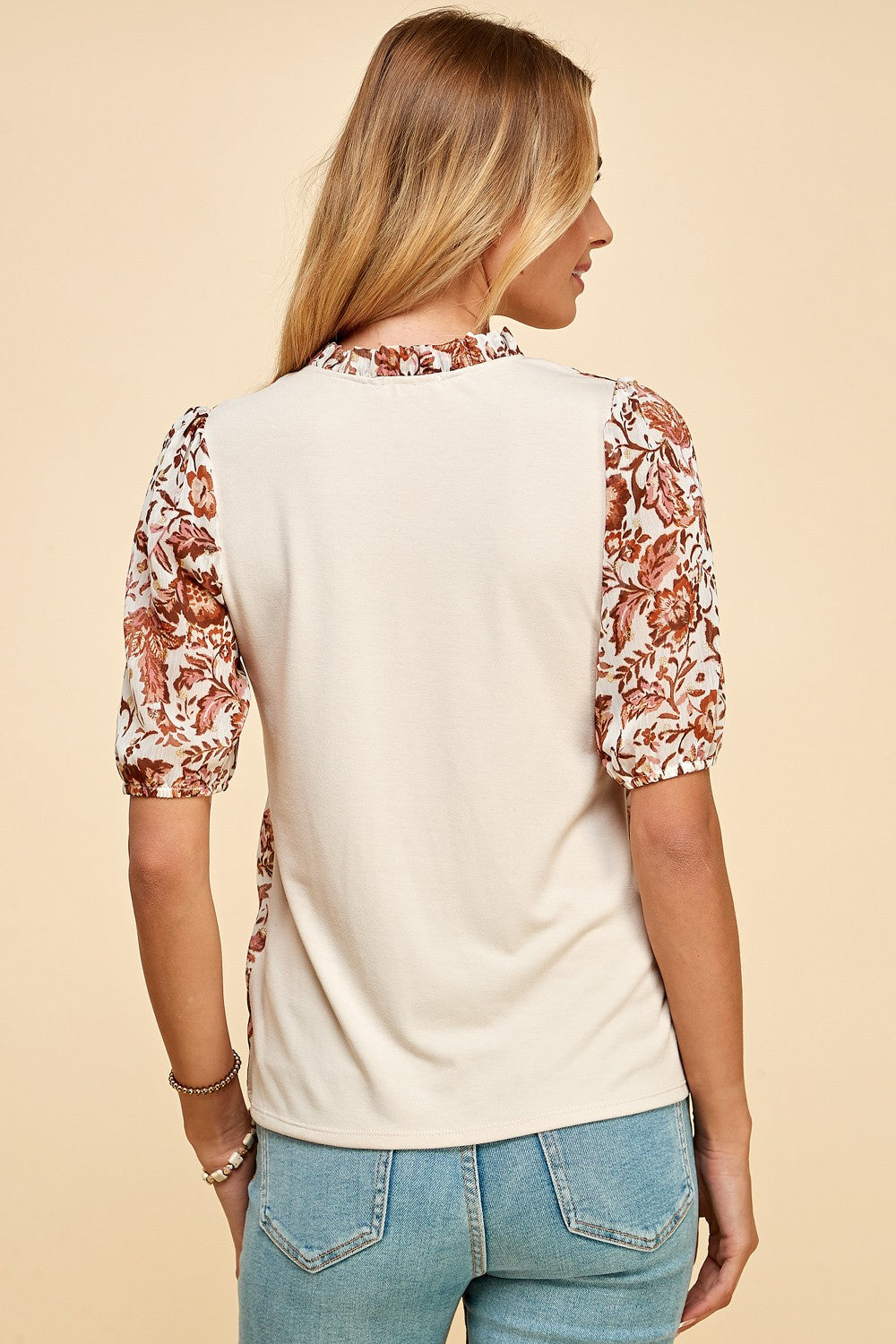 colorblock brown floral top 