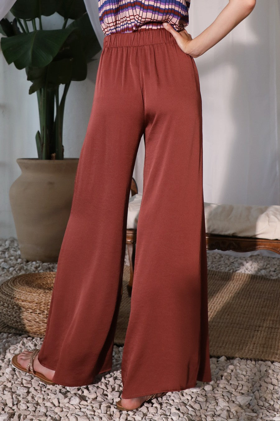 The Maddi X Silky Wide Leg Pants - Brown