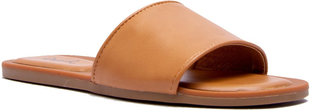 Wide Toe Band Square Slides- Tan- Final Sale