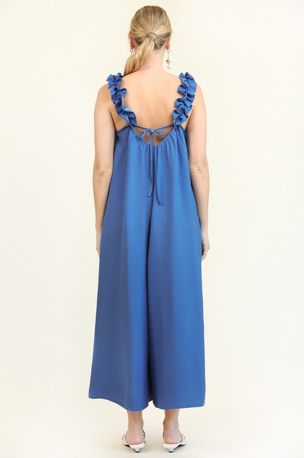 Ruffled Strap Wide Leg Jumpsuit