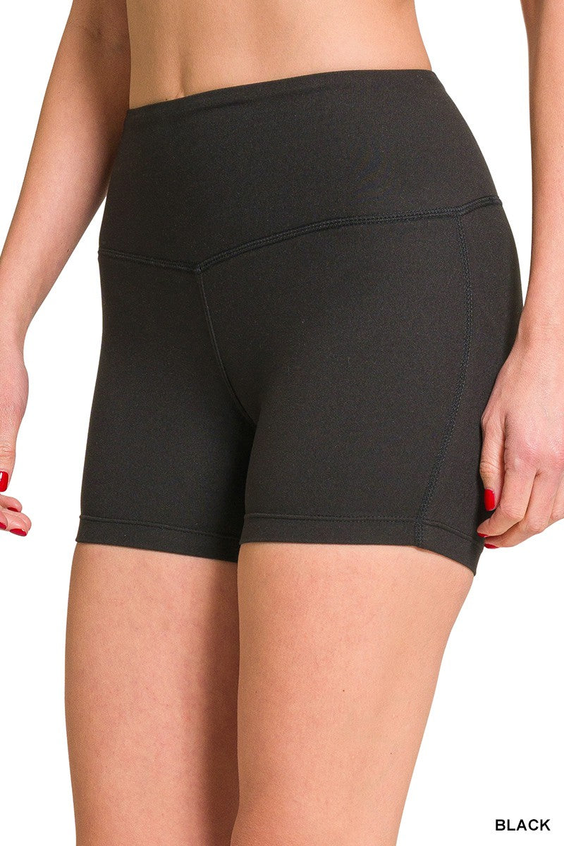 Brushed Microfiber Wide Waistband Biker Shorts | ZENANA DEAL