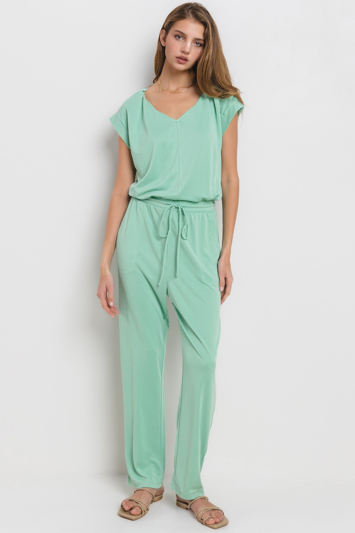 One-And-Done V Neck Stretch Jumpsuit - Final Sale