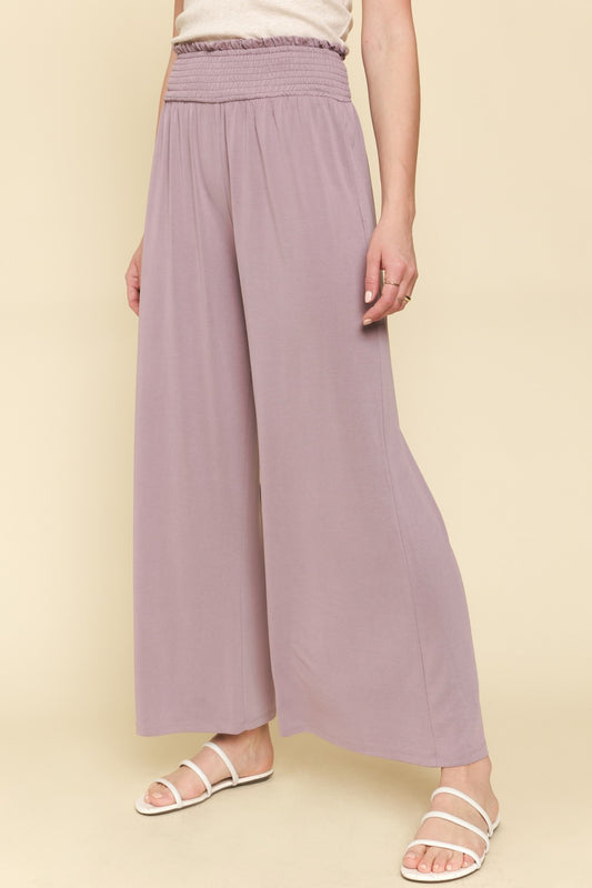 Grape Smocked Waist Modal Wide Pants | MYSTREE *30A JANUARY PREORDER