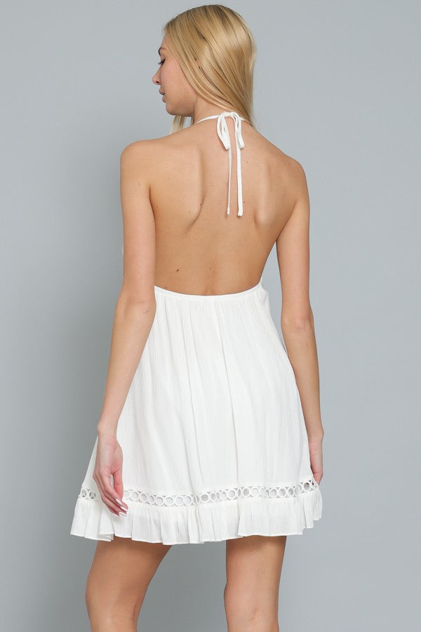 Off White Halter Backless Mini Dress
