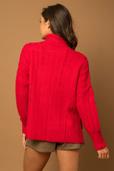 Red Textured Knit Pullover