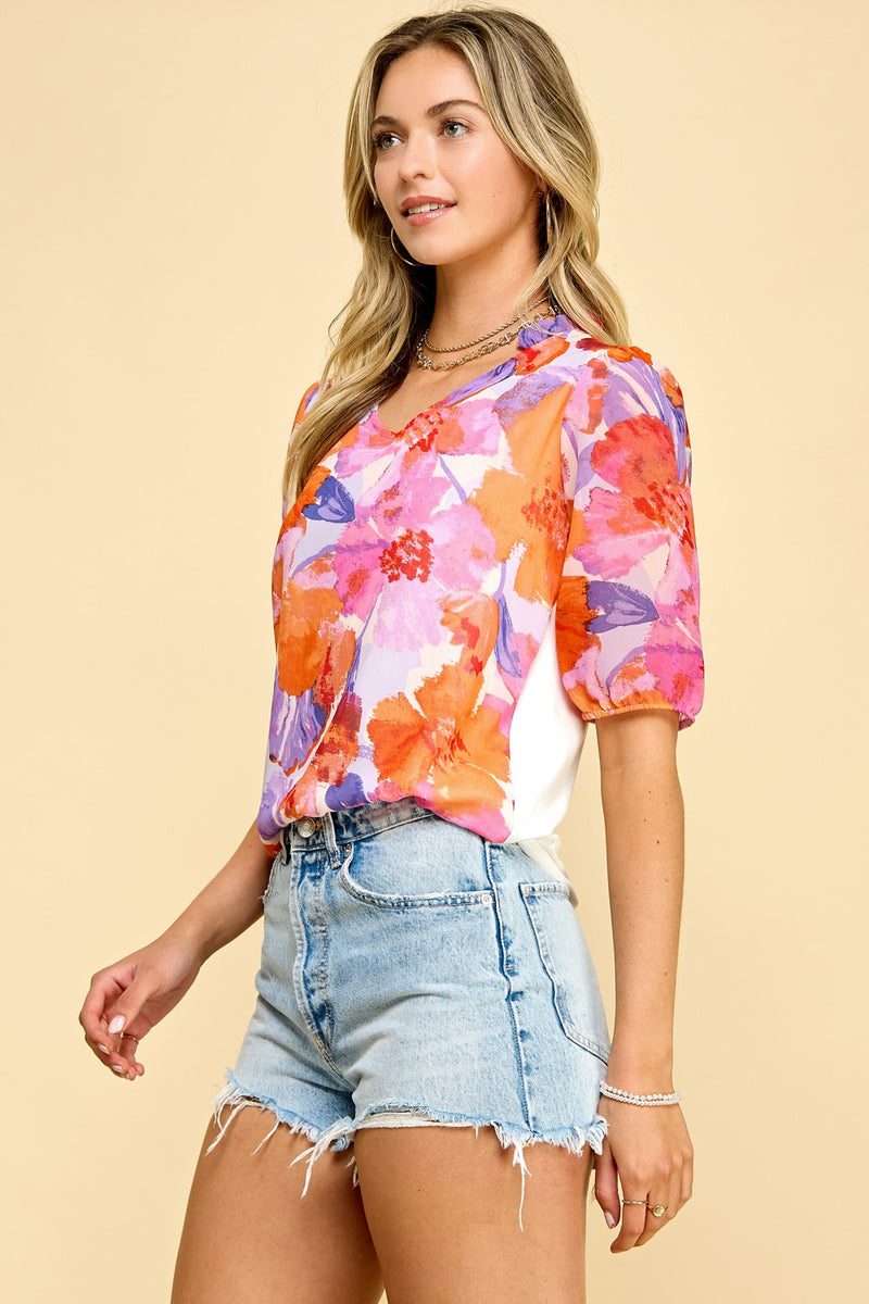 Abstract Floral Print Top