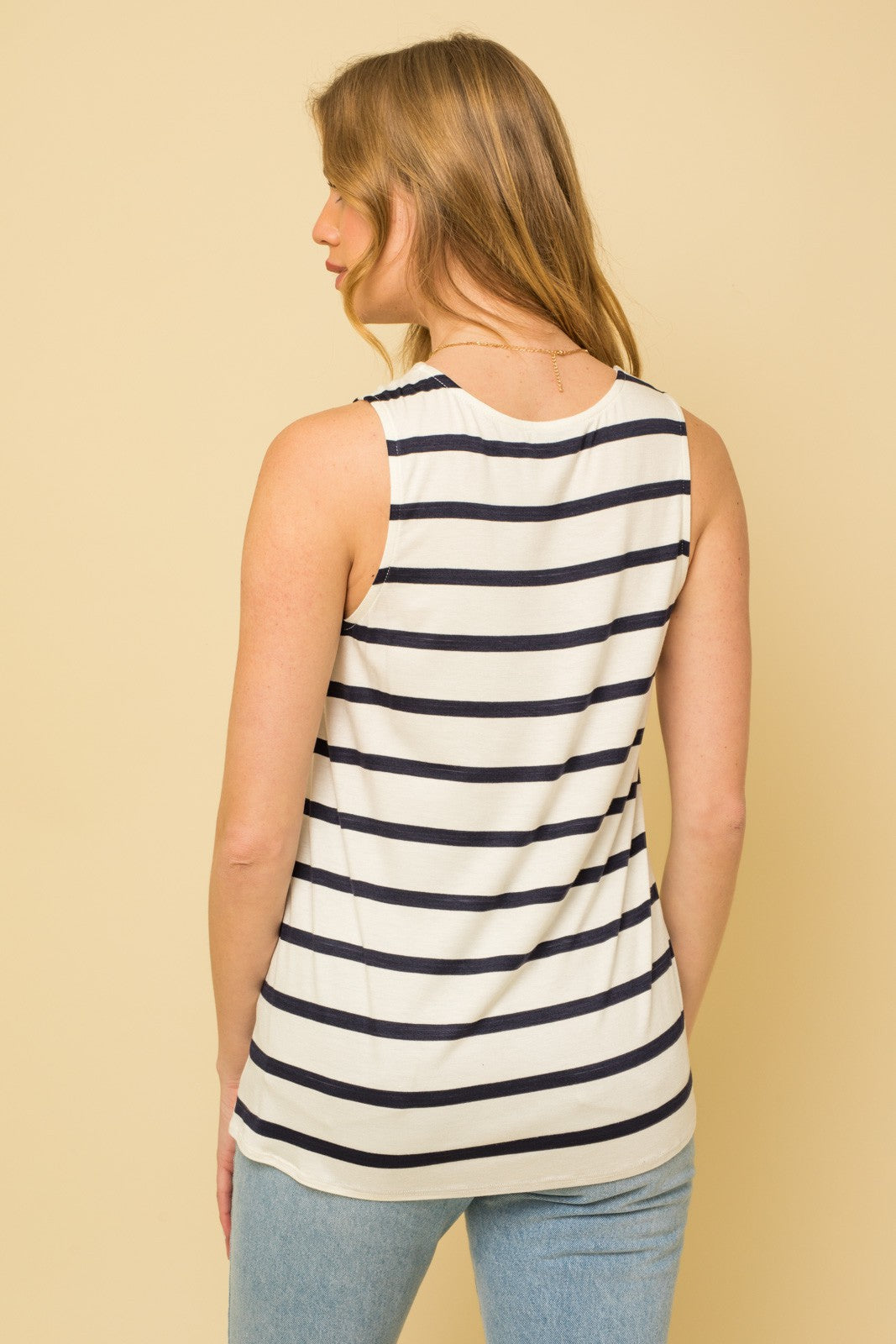 Navy White Striped Sleeveless Tank Top