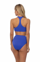 Sporty Ribbed Blue High Waist Bikini Swim Set (TOP & BOTTOM)