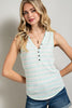 Mint Striped Rib Henley Tank Top