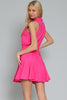 Fuchsia Sleeveless Button Down Tie Waist Mini Dress